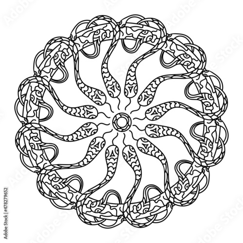 Mandala with snakes, mystical esoteric symbols. Occultism, witchcraft vector illustrations