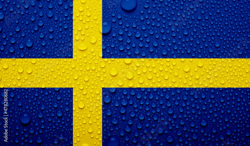 Sweden flag on water texture. 3D image