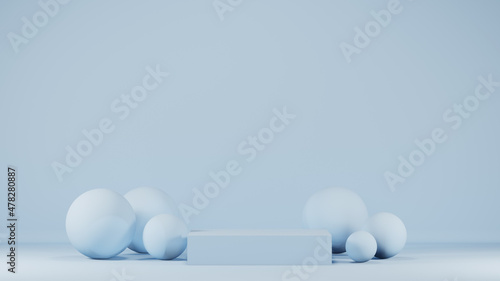 3d render  monochrome colored podium with spheres  empty space for text or object