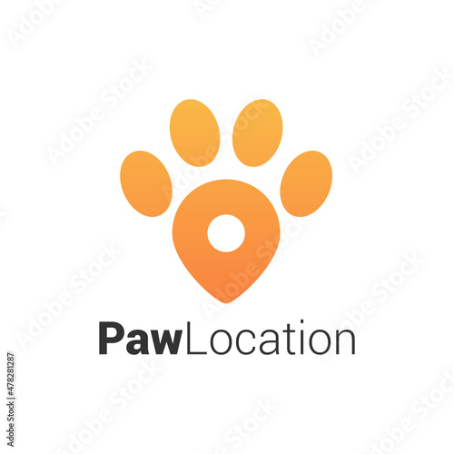 Animal Pet Paw Footprint with Location Mark Gps Pin Point Pointer logo design