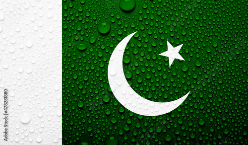 Pakistan flag on water texture. 3D image