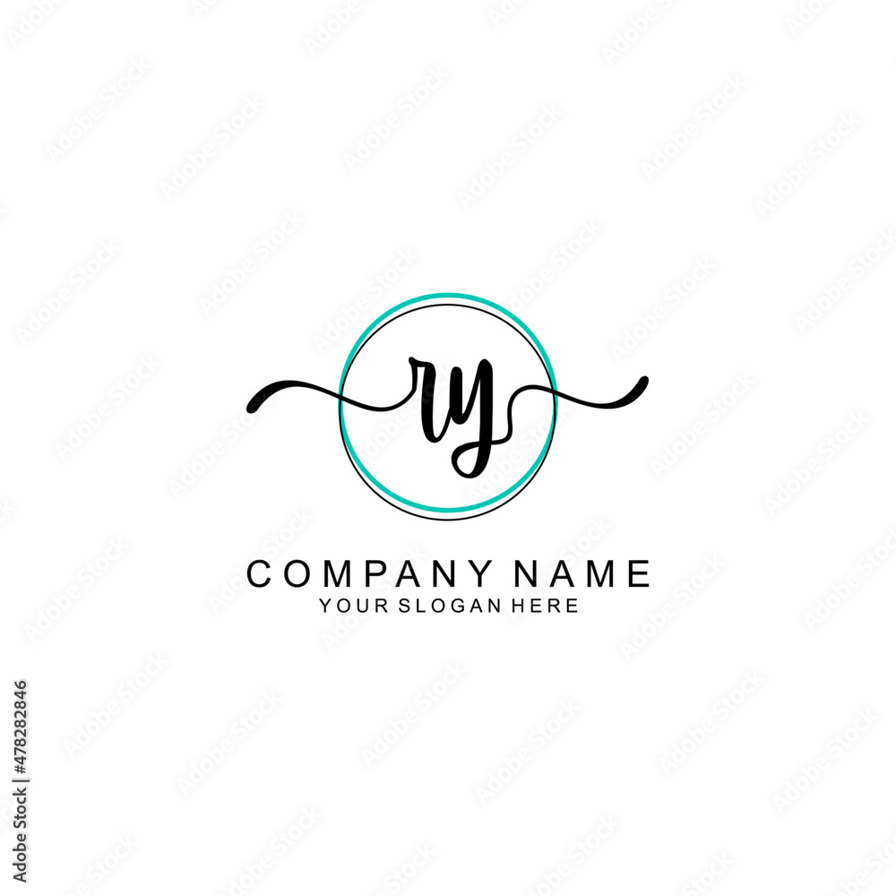 RY Initial handwriting logo with circle hand drawn template vector