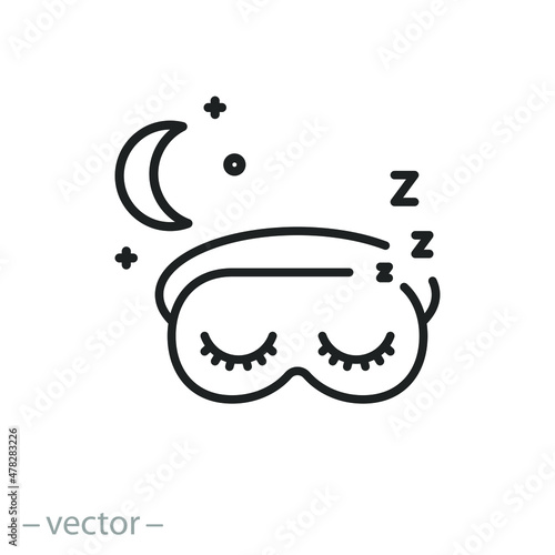 sleep mask icon, closed eyes, dream or stress relief, better relax  blindfold, thin line symbol on white background - editable stroke vector illustration