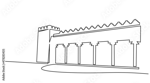 Arab building in the national style. Dynamic continuous one line drawing