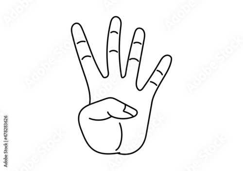hand drawn illustration of a finger showing the number four on whiite background