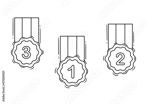 1st, 2nd and 3rd place medal hand drawing on white background