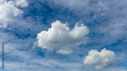 a large cumulus cloud on a background of blurry cirrus clouds as a natural background
