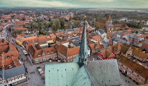 Rooftops seen from the cathedral in the medieval city Ribe, Denmark