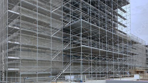 A large scaffold at a construction site