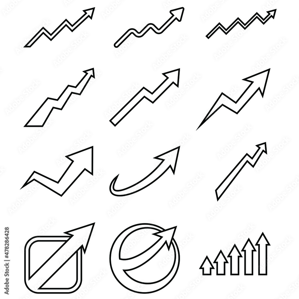 Growth Trend Chart icon vector set. Profit graph illustration sign collection. up arrow symbol or logo. Growth Trend Chart icon vector set. Profit graph illustration sign collection. up arrow symbol or logo.