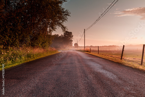 Lonely misty roads in Sweden