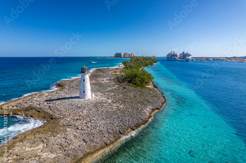 Nassau Harbour lighthouse in Paradise Island, Nassau, Bahamas.