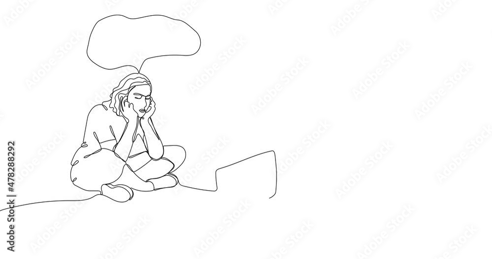 Animated continuous one line drawing of Cyberbullying concept, sad teenager in front of laptop need help Animated continuous one line drawing of Cyberbullying concept, sad teenager in front of laptop need help