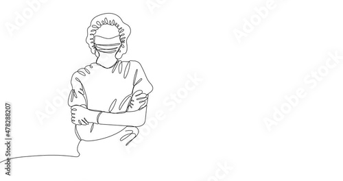 Animated continuous one line drawing of Doctor in face mask with stethoscope. Medical concept