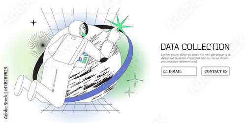 Woman pioneer or scientist investigate, collect or working with big data, analyzing and auditing business processes. Developement, analytics, management and future investments. Space mission.