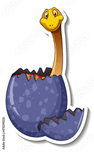 Brachiosaurus dinosaur hatching from an egg cartoon sticker