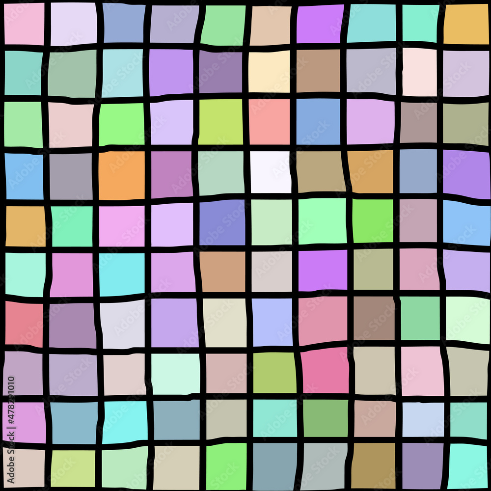 Multicolor mosaic of squares. Mesh, hand drawn. Seamless pattern. Multicolor mosaic of squares. Mesh, hand drawn. Seamless pattern.