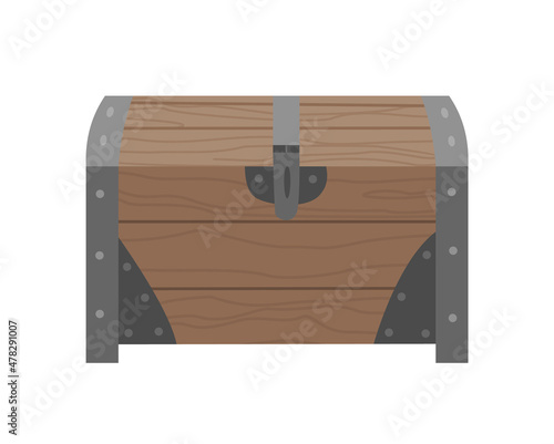 Chest box. Ancient treasure box or pirate closed wooden container. Vector cartoon icon coffer isolated on white background