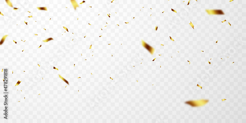 On a transparent background with gold confetti that can be separated, there is a celebration background with gold confetti.