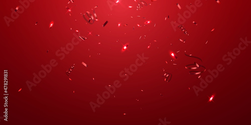 Vector artwork of crimson confetti on a red background for a party.