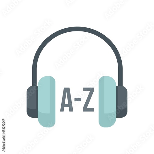 Foreign language study headphones icon flat isolated vector