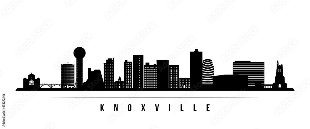 Knoxville skyline horizontal banner. Black and white silhouette of Knoxville, Tennessee. Vector template for your design. - obrazy, fototapety, plakaty 
