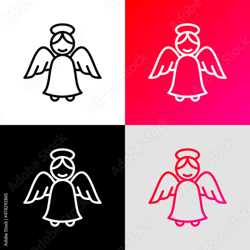 Angel with nimbus thin line icon. Symbol of Christmas or Valentine's day. Modern vector illustration.