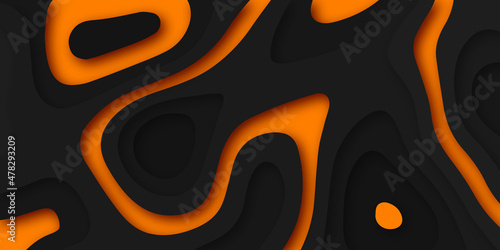 Black and orange luxury multi layers seamless pattern 3d papercut background. Orange and black multi layer 3d abstract backdrop with smooth wavy layers. 