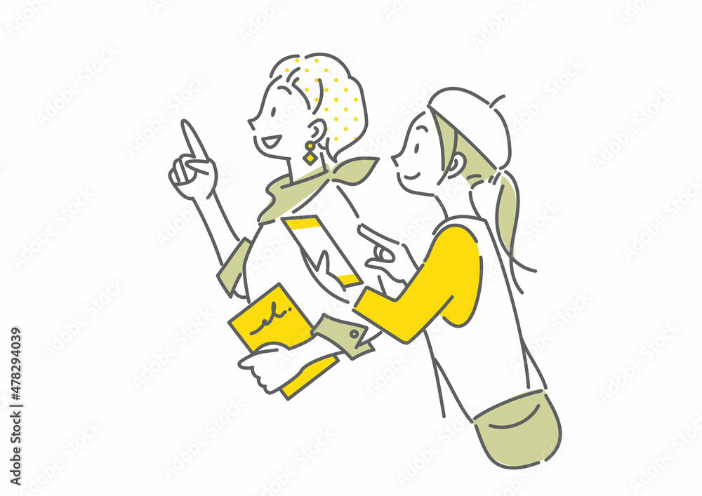 旅行を楽しむふたりの女性 スマホ シンプルでお洒落な線画イラスト Stock Illustration Adobe Stock