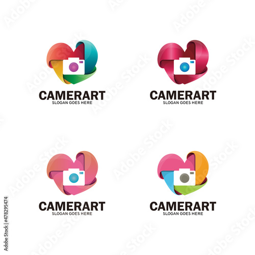Camera shutter love logo template. Camera art logo, camera photo logo