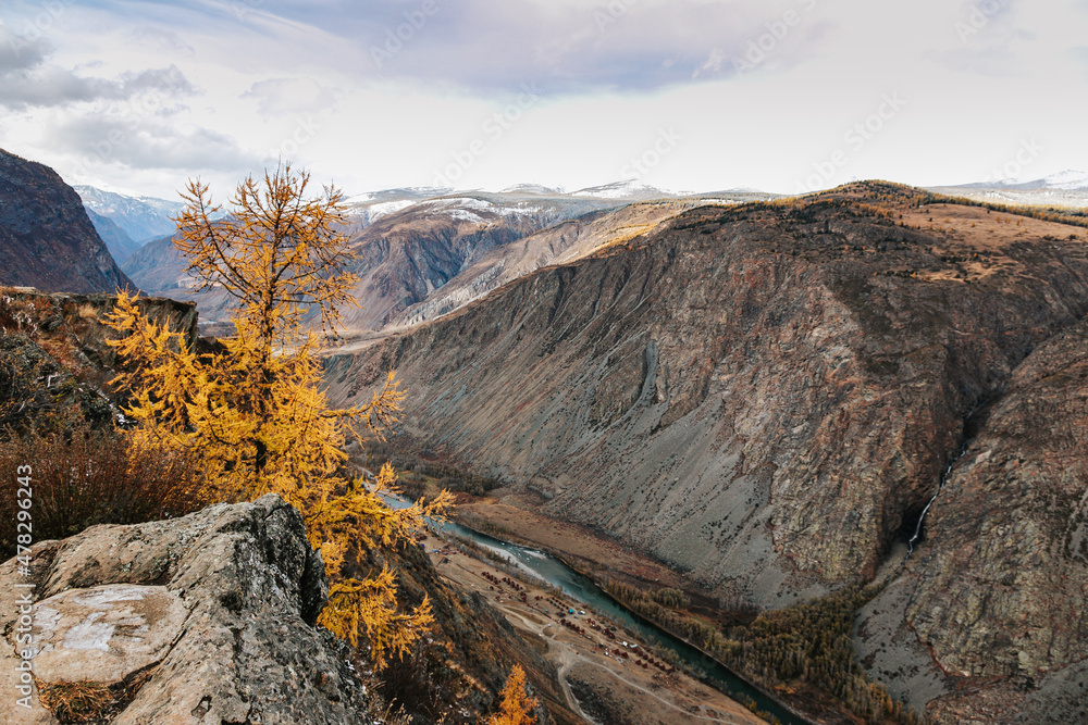 Mountain landscapes with beautiful views of rocks and peaks in Altai