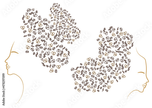 woman art coffee design concept consisting of coffee beans heart hot smoke