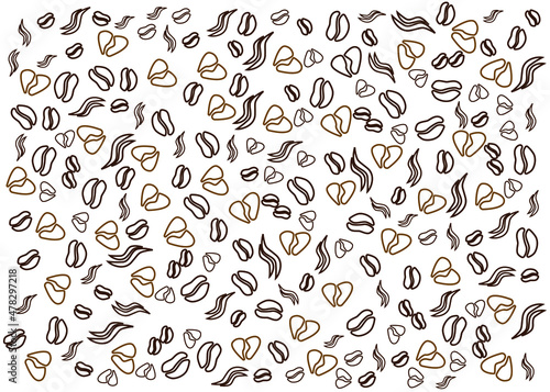 Background concept with coffee beans, heart and hot smoke icons. cafe menu coffee pattern backdrop