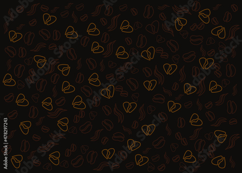 Background concept with coffee beans, heart and hot smoke icons. cafe menu coffee pattern backdrop