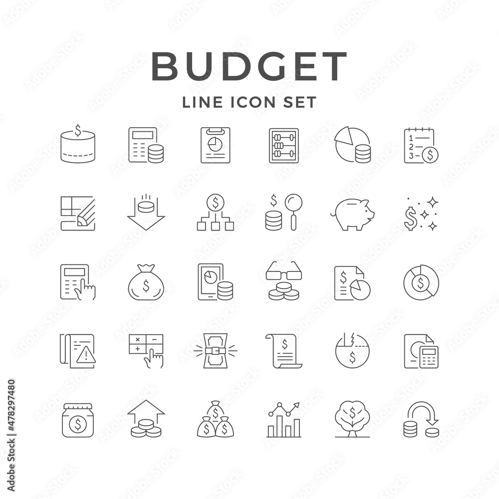 Set line outline icons of budget