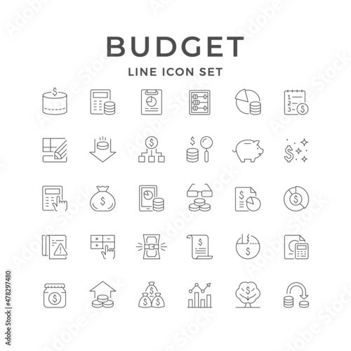 Set line outline icons of budget
