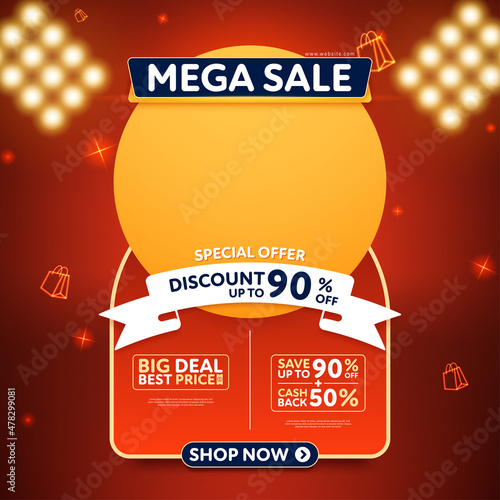 Mega sale banner template design for web or social media.