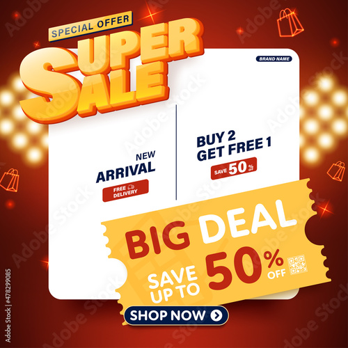 Super sale banner template design for web or social media.