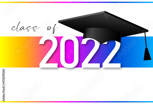 Class of 2022; elegant card in colorful colors for banners; flyers; greetings; invitations; business diaries; congratulations and posters at the prom. Vector illustration. Graduation; class of 2022
