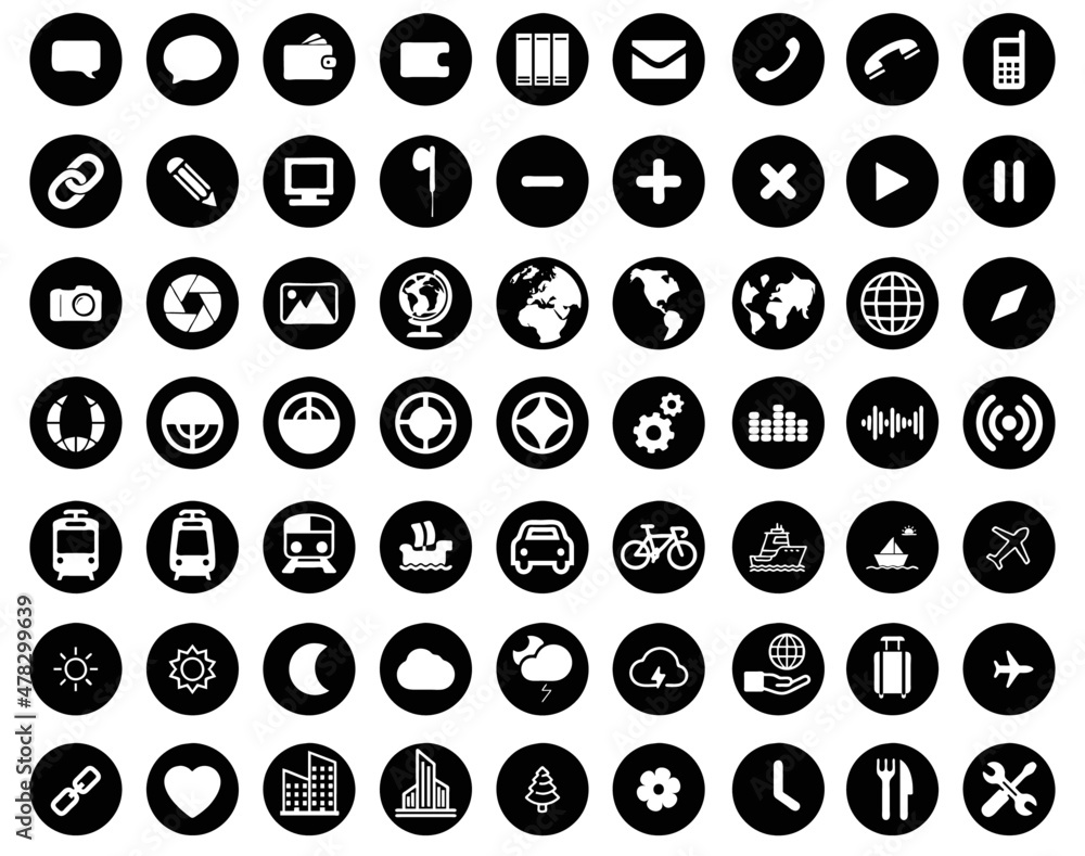 Set of icons web business, travel and adventure, transportation and weather, money and technology