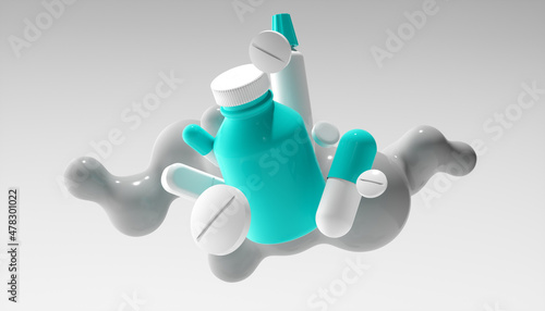 abstract composition of medicines. - 3d rendering