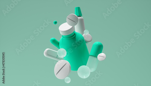 abstract composition of medicines. - 3d rendering