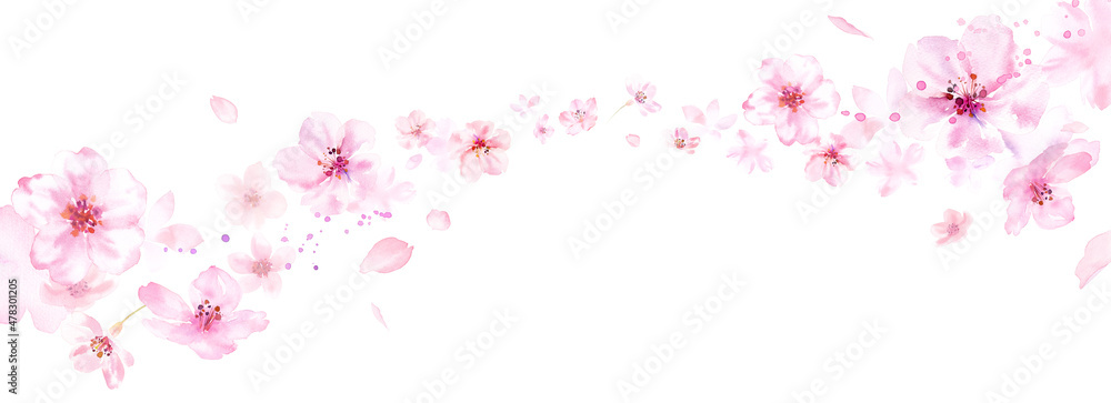 春の花 風に乗って流れる桜と花びらの背景 水彩イラスト ルーズタッチ Stock Illustration Adobe Stock