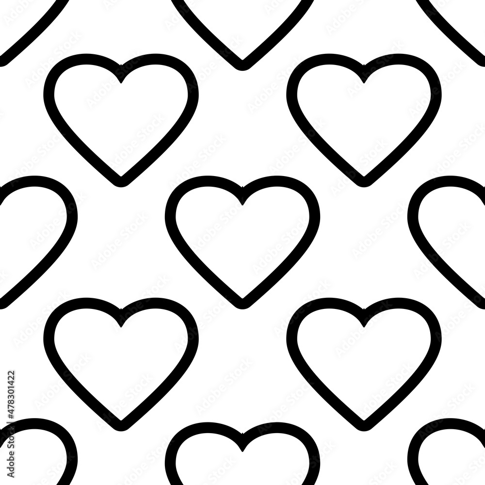 Romantic background. The heart is drawn with a black outline on a white background. Poster for coloring. 