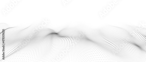 Futuristic technology. Digital cyberspace. Abstract vector wave with moving particles. Big data analytics.