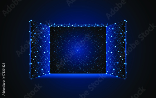 Abstract opening a door or window. Science concept of the future. Digital low poly wireframe style design with connection points. vector illustration
