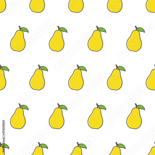 Fresh Pear Seamless Pattern On A White Background. Pear Fruit Vector Illustration