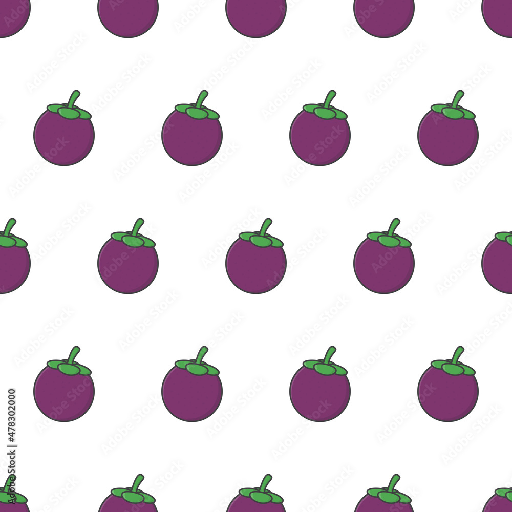 Fresh Mangosteen Seamless Pattern On A White Background. Mangosteen Fruit Vector Illustration Fresh Mangosteen Seamless Pattern On A White Background. Mangosteen Fruit Vector Illustration