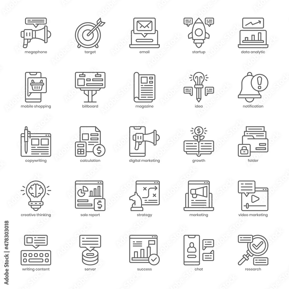 Business Marketing icon pack for your website design, logo, app, UI. Business Marketing icon outline design. Vector graphics illustration and editable stroke.