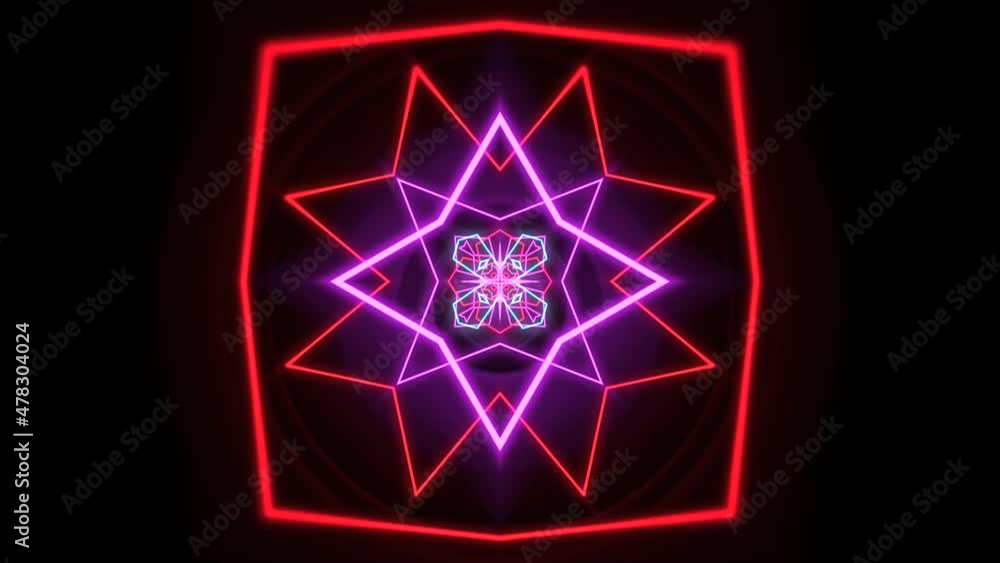 Neon colorful geometric shapes in space, abstract futuristic, cyber and music style background Neon colorful geometric shapes in space, abstract futuristic, cyber and music style background